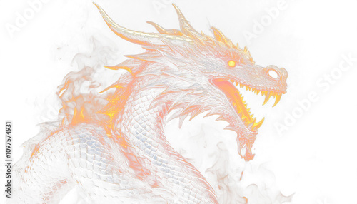 Aggrasive and Majestic Fire Dragon on a Clean White Background