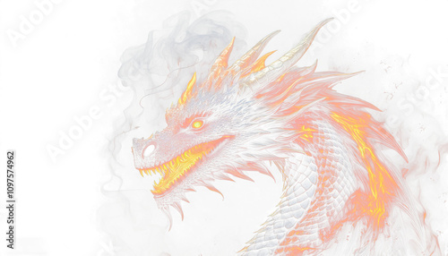 Aggrasive and Majestic Fire Dragon on a Clean White Background