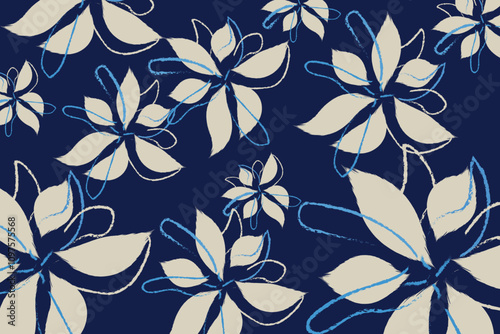 A tropical pattern Vector Illustration design for shirt, clothes, fashions. a seamless pattern blue textile art, A Seamless abstract hand-draw style background