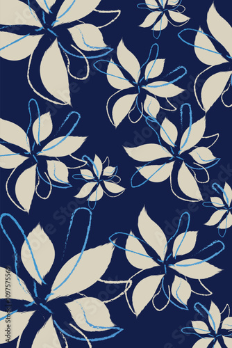 A Seamless abstract tropical pattern Vector Illustration design for shirt, clothes, fashions. a seamless pattern blue textile art, hand-draw style background.