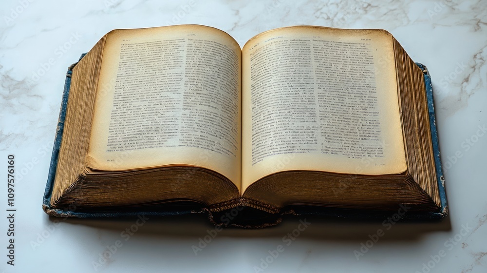 Obraz premium Antique Book Open on Marble Surface