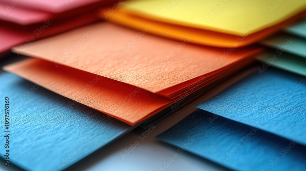 A Colorful Stack of Papers: Vibrant Hues and Textured Layers A Colorful Stack of Papers: Vibrant Hues and Textured Layers