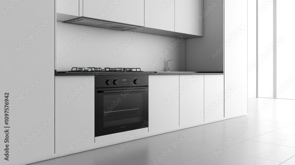 Modern Kitchen with Black Oven and White Cabinets