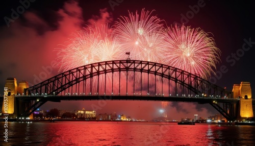 Spectacular New Year's Eve Fireworks Display over the Sydney Harbour Bridge, Australia: A Vivid Celebration of Light and Festivity