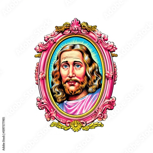 Jesus printable sticker illustration portrait vintage. photo