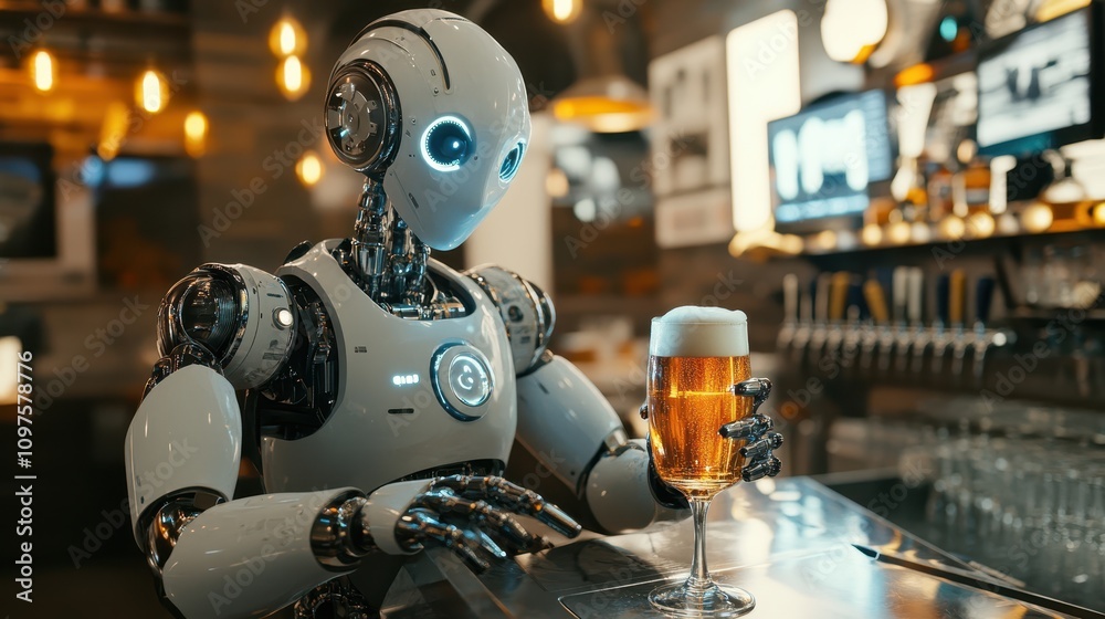 Fototapeta premium Robot assist staff working in the restaurant for future labor. 