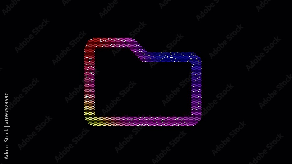 Icon folder is made up of LED square shapes that shimmer and flicker. There are black dead diodes. In-Out looped. Alpha BW at the end Icon folder is made up of LED square shapes that shimmer and flicker. There are black dead diodes. In-Out looped. Alpha BW at the end