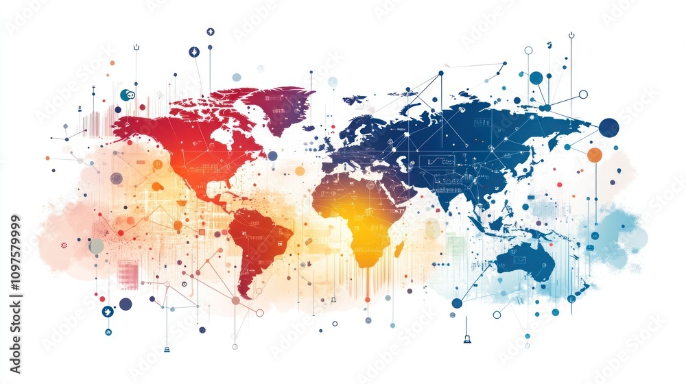 Fototapeta premium Global Network Visualization: A Connected World