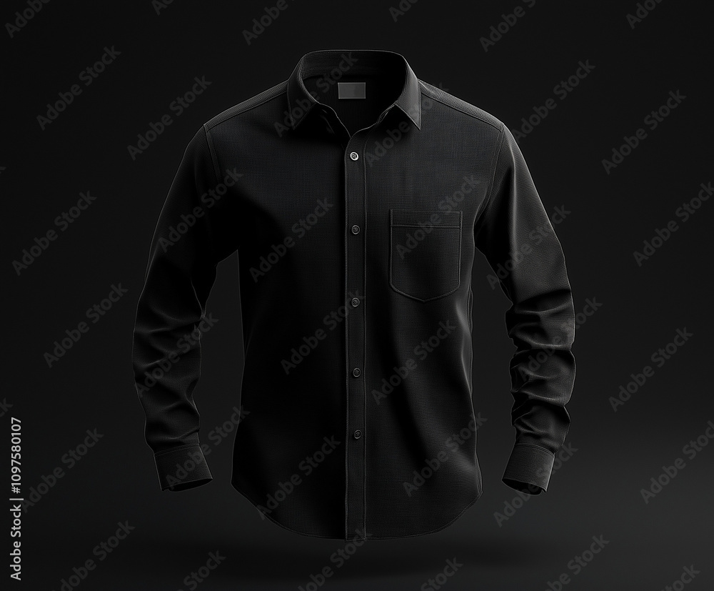 Black casual shirt mockup with soft texture on black background Black casual shirt mockup with soft texture on black background
