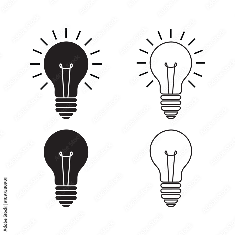 Light bulbs icon set silhouette vector line art design isolated on a white background Light bulbs icon set silhouette vector line art design isolated on a white background