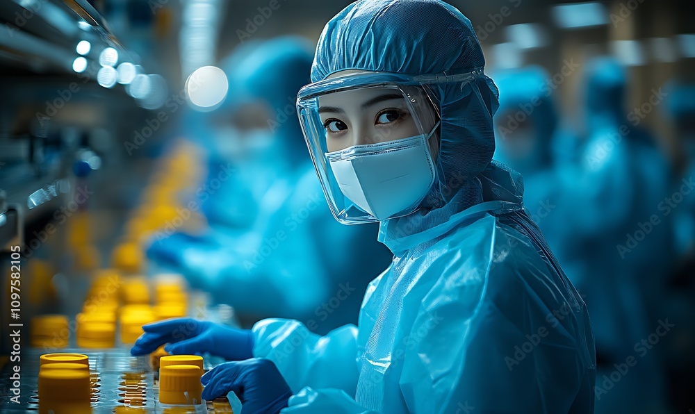 Focused Laboratory Technician in Sterile Protective Gear at Biotech Facility : Generative AI Focused Laboratory Technician in Sterile Protective Gear at Biotech Facility : Generative AI