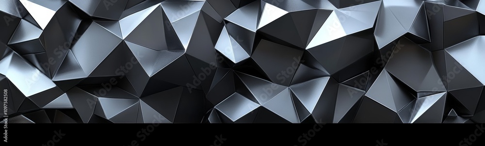 Abstract Geometric Faceted Background 3D Render Crystalline Texture Black Silver Triangles