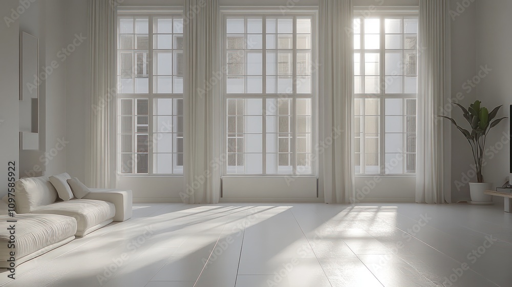Fototapeta premium Sunlit Minimalist Living Room Interior Design