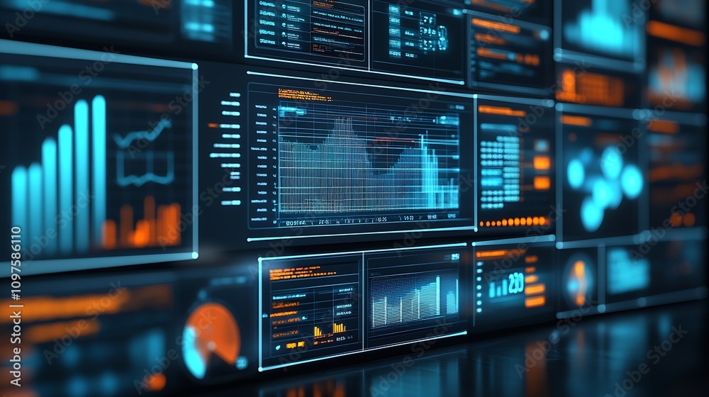 Futuristic Digital Interface with Data Charts for Business Analytics and Financial Insights : Generative AI Futuristic Digital Interface with Data Charts for Business Analytics and Financial Insights : Generative AI