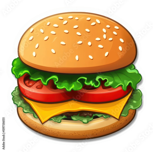 Delicious hamburger icon featuring fresh ingredients and layers isolated on transparent background