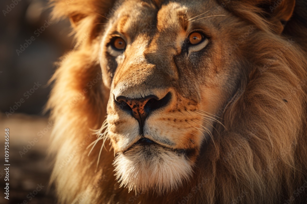 Fototapeta premium Realistic Lion Illustration Enhanced by Tilt-Shift Lens Technique