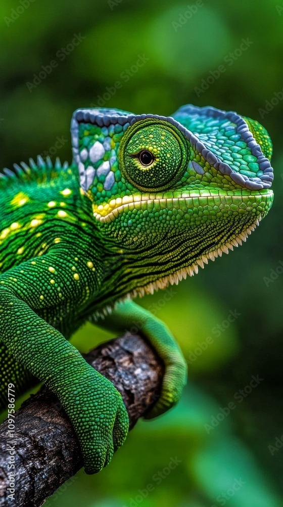Vivid green chameleon displaying camouflage Vivid green chameleon displaying camouflage