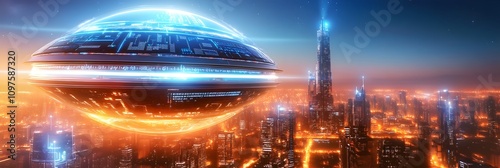 AI-Powered Future World: Image of a future city using artificial intelligence to control various systems photo