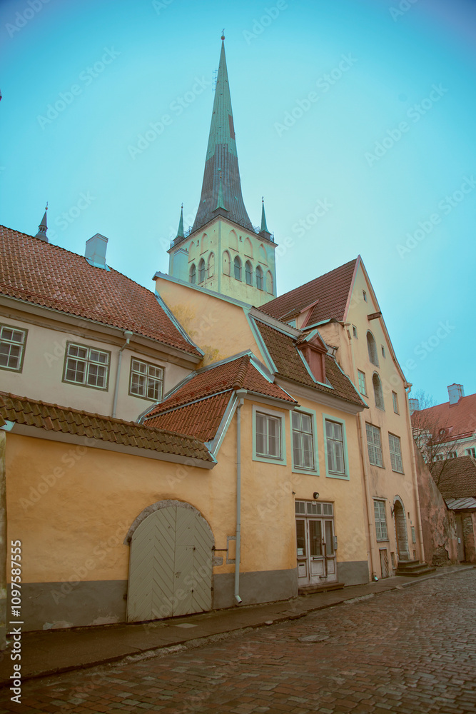 rainy cloudy evening in winter Tallinn. rainy cloudy evening in winter Tallinn.