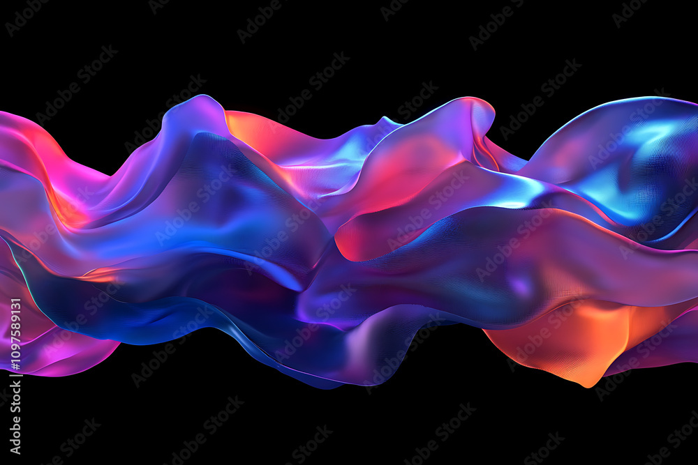 Obraz premium Colorful abstract waves flow smoothly with vibrant hues of blue, pink, and orange against a dark background