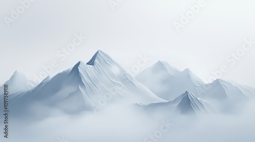 Misty mountain peaks fog illustration scenery.