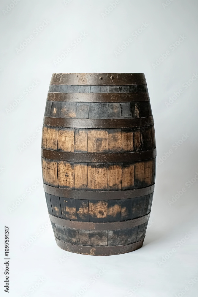 Fototapeta premium Wooden barrel on white background
