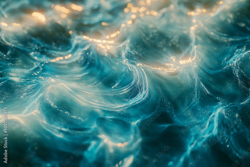 Waves gently rolling in sunlight create a serene blue water surface at sunset Waves gently rolling in sunlight create a serene blue water surface at sunset