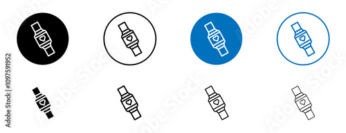 Fitness tracker smart watch icon set in black and blue colors