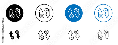 High and Low Percent arrow icon set in black and blue colors