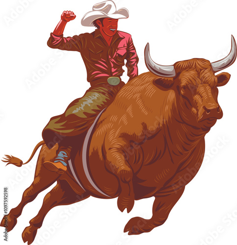 cowboy in a hat on a bucking bull