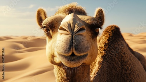 Portrait of a Camel in Golden Sands with Sunlit Background in the Desert : Generative AI photo