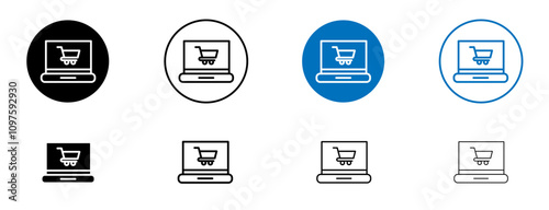 Online shopping icon set in black and blue colors