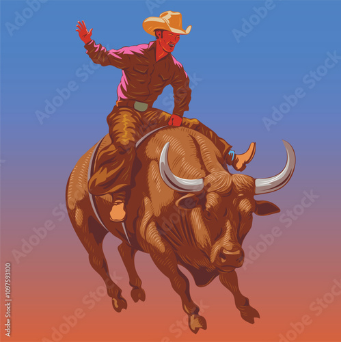 cowboy in a hat on a bucking bull