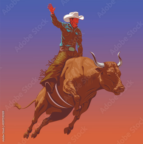 cowboy in a hat on a bucking bull