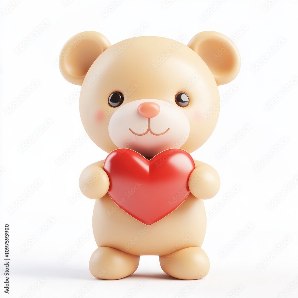 3D A cuddly teddy bear holding a red heart, Isolated on White Background 3D A cuddly teddy bear holding a red heart, Isolated on White Background