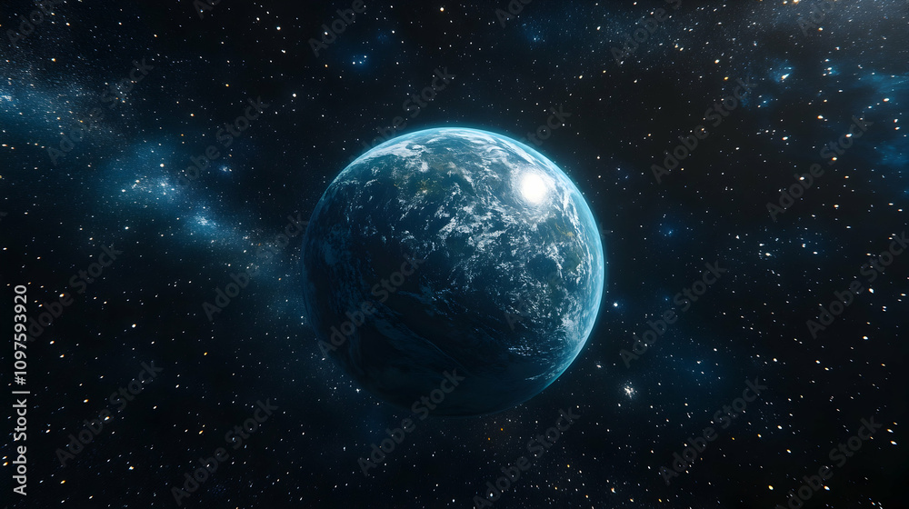 Obraz premium Exploring the mysteries of a blue planet cosmic journey space digital art infinite universe bird's eye view extraterrestrial concepts
