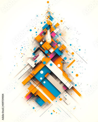 A colorful Christmas tree made of squares and triangles