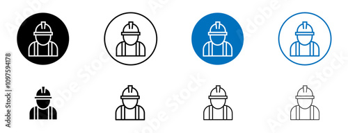 Worker icon set in black and blue colors