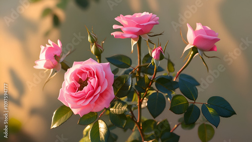 pink rose flower with bokeh flower garden background ,Pink roses beautifully displayed with a soft green blurred bokeh background ideal for a copy space image,Pink Rose in Bloom