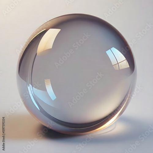 A perfectly round transparent sphere reflecting a window with two panes photo