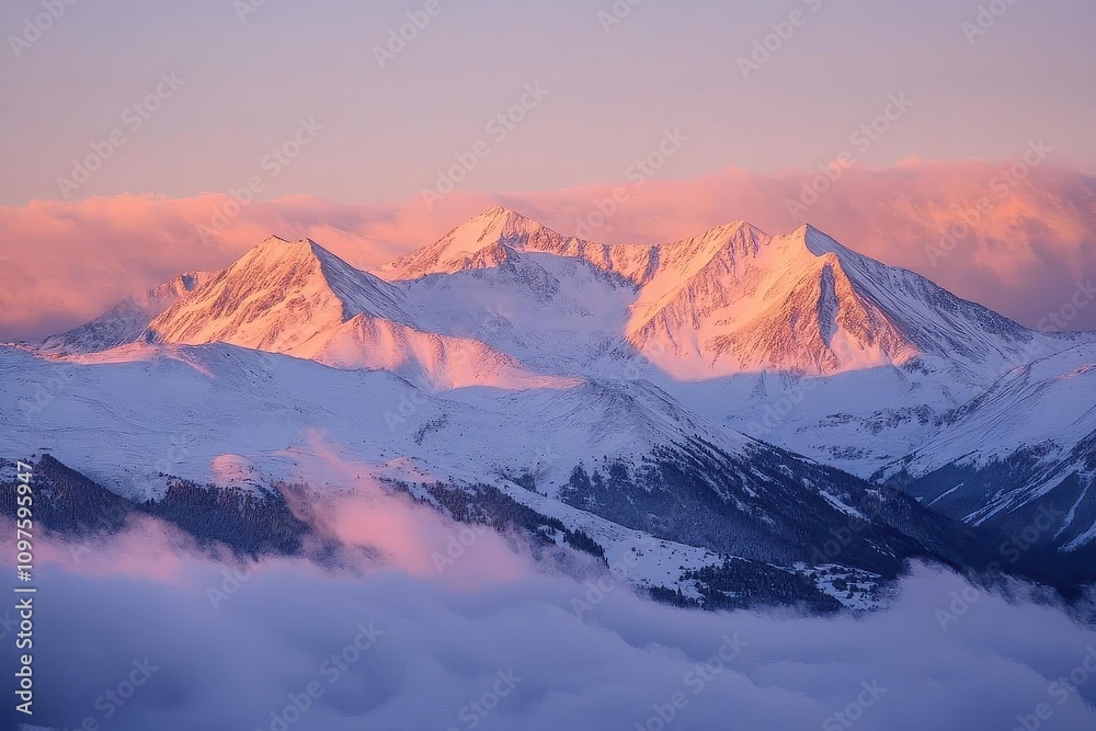 Mountain Range with Pink Sunset Mountain Range with Pink Sunset