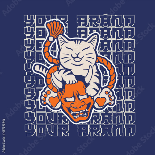 Cartoon maneki neko cat. Vector illustration	
