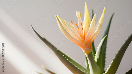 Aloe vera plant against light grey background,a cactus plant with many spikes ,Agave Macroacantha, Black Spined Agave Plant Isolated on White Background