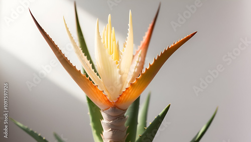 Aloe vera plant against light grey background,a cactus plant with many spikes ,Agave Macroacantha, Black Spined Agave Plant Isolated on White Background