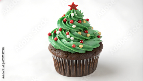 Christmas Tree Cupcake Isolated on White Background