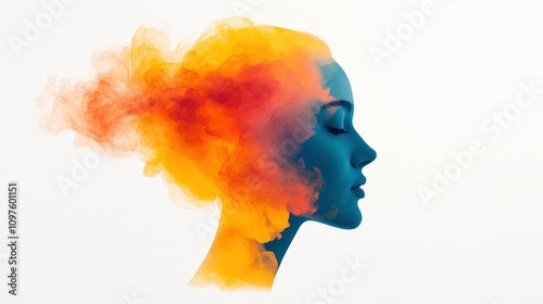 A contemplative young woman with a smoky silhouette, showcasing an artistic blend of yellow and orange hues.