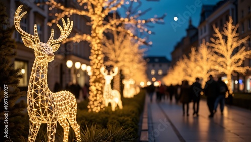 Wallpaper Mural Magical Christmas City Square, Illuminated Deer & Trees Torontodigital.ca