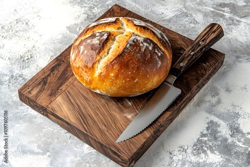 Artisan Bread on Rustic Wooden Board photo