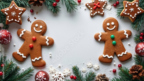 Christmas Gingerbread Cookies & Decorations Flat Lay