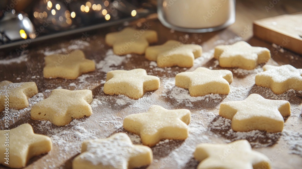 Baking fresh cookies in the kitchen with flour and dough Baking fresh cookies in the kitchen with flour and dough